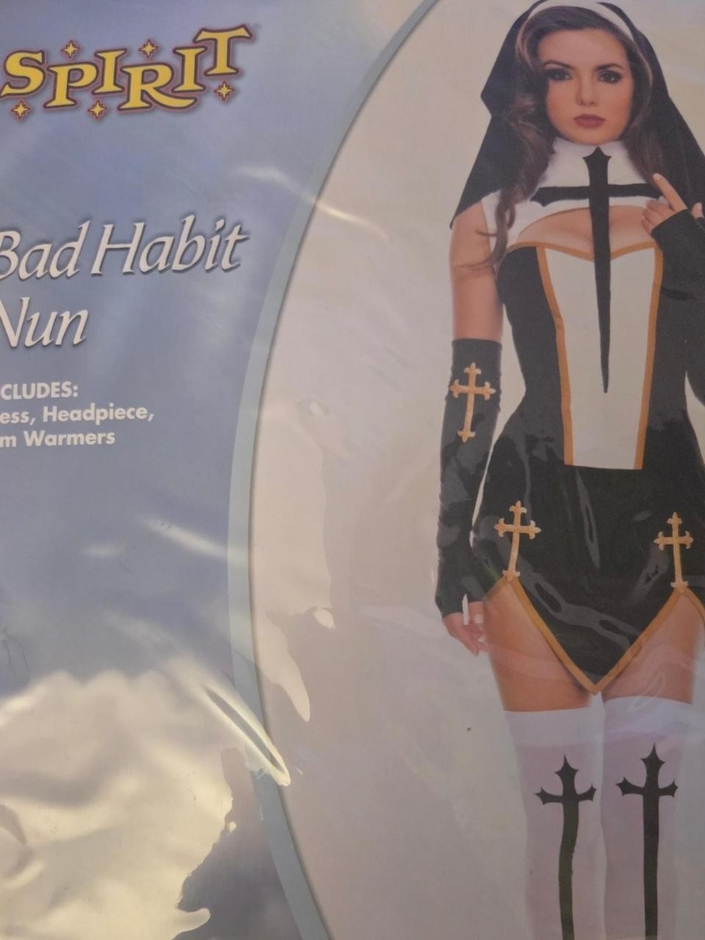 Spirit Women's Bad Habit Nun Costume - Black, White & Gold